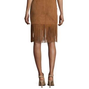 Neiman Marcus Tan suede  Fringe Midi Skirt